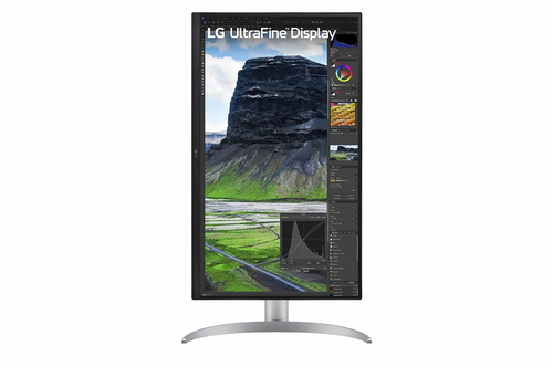 LG 27UQ850V W 27 inch monitor side angle image on stand