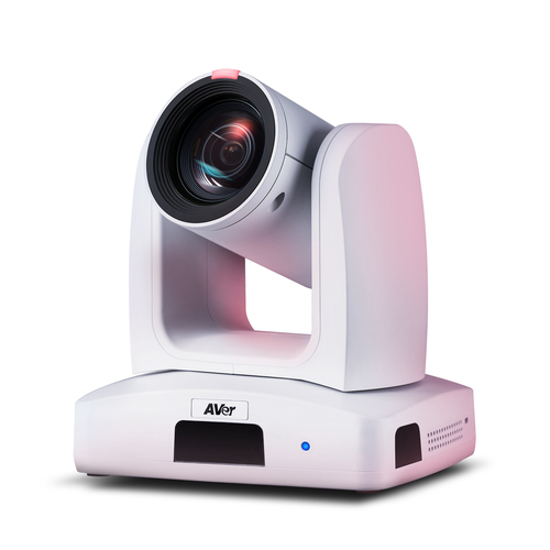 AVer PTZ330UV2 4K PTZ camera front view showing lens and sleek black housing