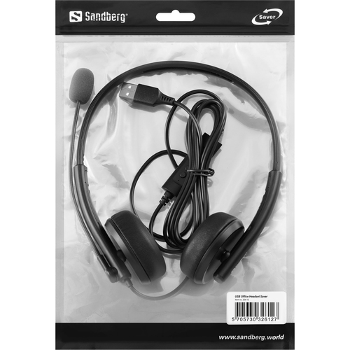 Sandberg USB Office Headset Saver, Wired,  20 - 20000 Hz, Headphones, Black