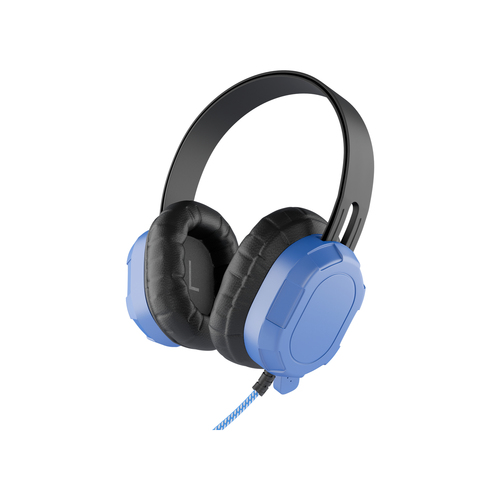 Black and blue MAXCases wired headset designed for children