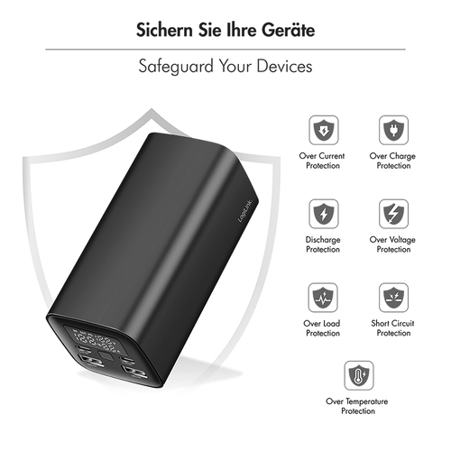 LogiLink PA0350, 20000 mAh, Lithium Polymer, , 65W, Black Power Bank