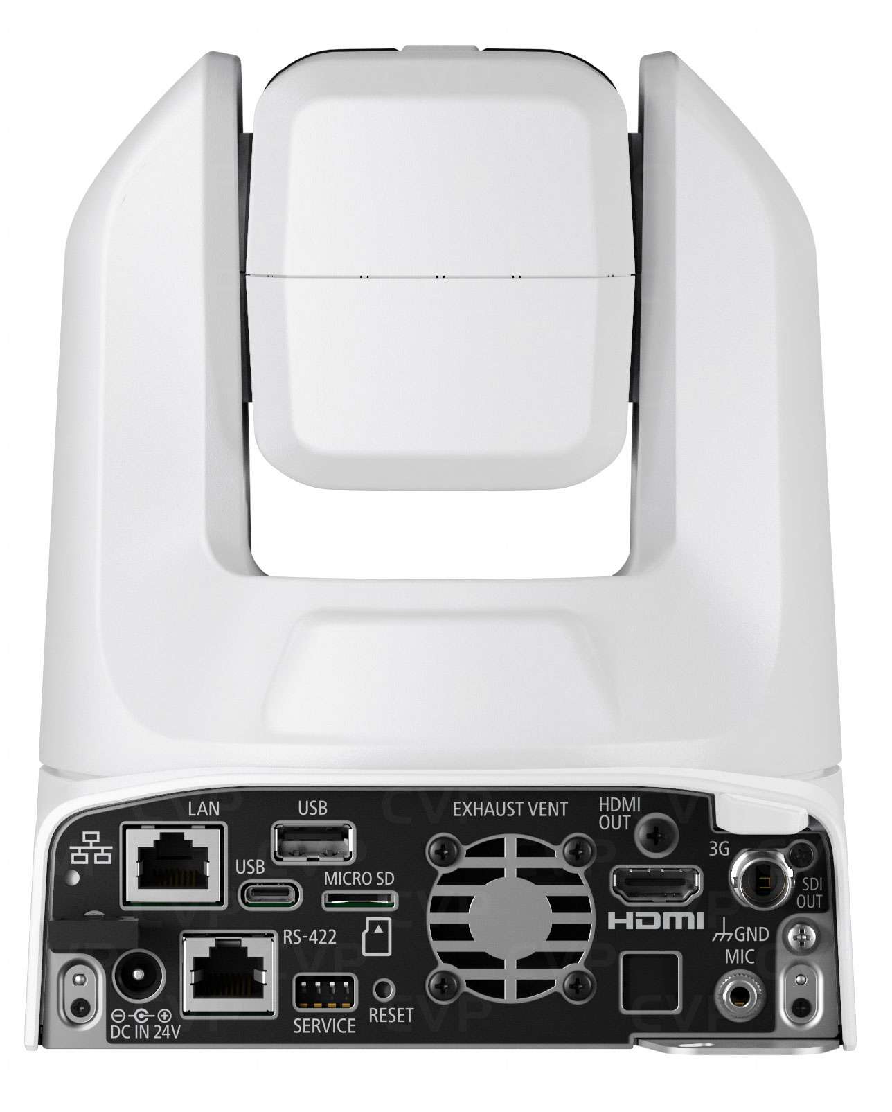 Canon CR-N300 White PTZ Camera rear view with SDI HDMI and IP connectivity ports