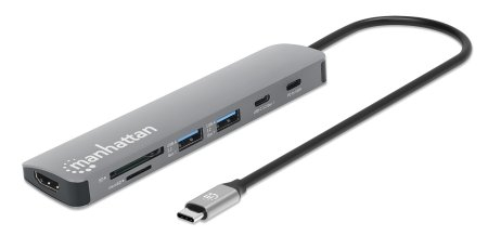 Manhattan USB-C hub slim aluminum design with 5 ports for modern USB-C devices