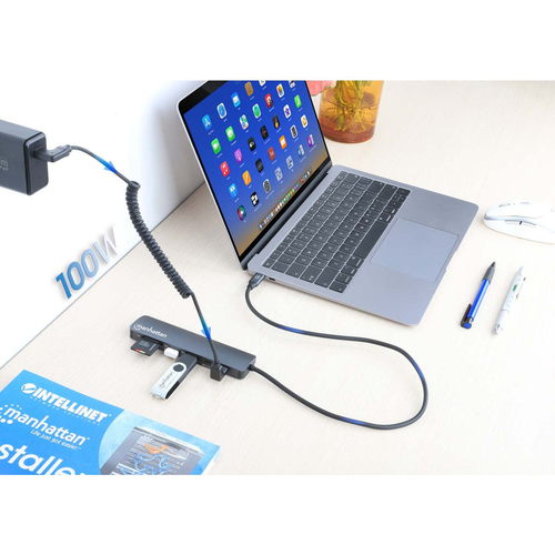 Manhattan USB-C Hub with Card Reader 5 Ports With Power Delivery (100W) to USB-C