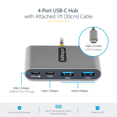 StarTech.com 4-Port USB-C Hub with 100W Power Delivery