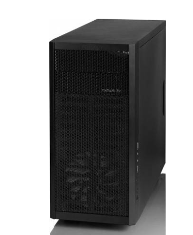 interior of Fractal Design Core 1000 with vertical HDD mount and anti-vibration grommets