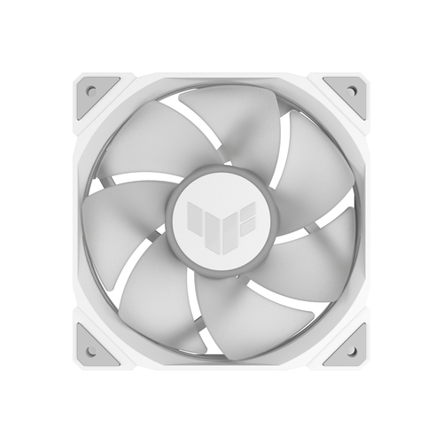 ASUS TUF TR120 120mm white cooling fan with RGB illumination on