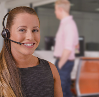 wireless DECT 6.0 agent AW monaural headset showing flexible boom mic