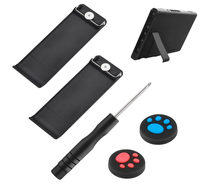 Product Name	Replacement Kickstand With Bracket (Reclaimed) Brand	Nintendo (Original Equipment Manufacturer) Manufacturer SKU	RBSKU20416 Condition	Reclaimed (Grade A) - Tested and cleaned Material	High-durability plastic with metal internal bracket Compatibility	Nintendo Switch (Original Model) Weight	Approximately 20 Grams Dimensions	~50 x 50 x 50 mm (Item dimensions) Angle of Support	Approximately 38° when in support state Key Features	Click-in installation, integrated Micro SD card slot protection Origin	Genuine reclaimed original part