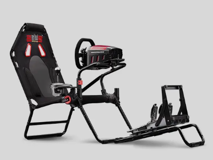 GT Lite simulation cockpit in black steel with breathable mesh for gaming