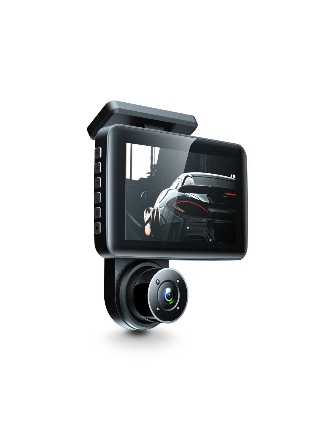 Compact Full HD 1080P double lens dashcam with 4 inch LCD display for road and cabin view