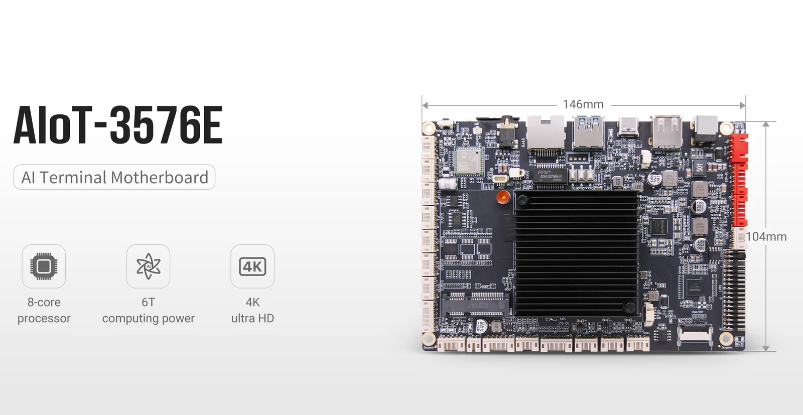 ShiMeta AIoT-3576E 8-Core AI Motherboard, Rockchip RK3576 6T NPU 4K@120Hz WiFi6