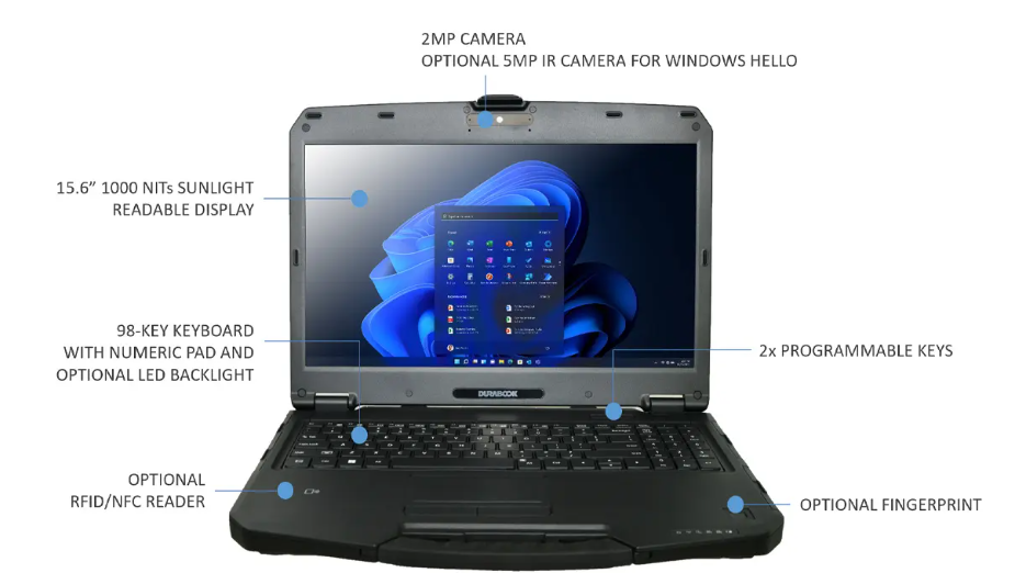 Durabook S15 industrial laptop side ports Thunderbolt USB HDMI view