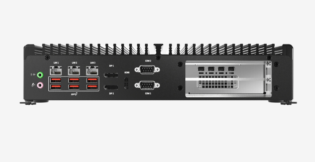 Premio BCO-6000 industrial PC rear view showing LAN and USB ports