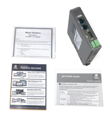 cMT-SVRX-822 headless HMI side panel showing COM ports and SD card slot