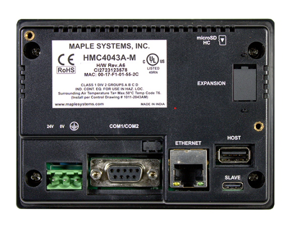 4.3" HMI PLC connected to Ethernet and USB ports for automation