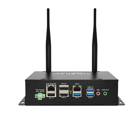 MicroBox-7521B thin client rear view showing USB ports and dual LAN