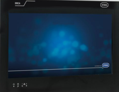 ORCA PM E54A thin client panel mount showing IP66 sealed industrial touchscreen