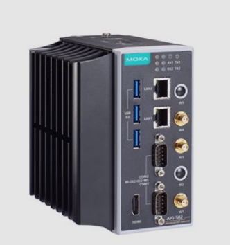 AIG-502 industrial IoT gateway front view with Intel i7 and dual Ethernet ports
