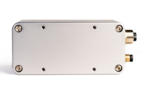 FRAMOS D435e depth camera rear view with Ethernet M12 connector detail