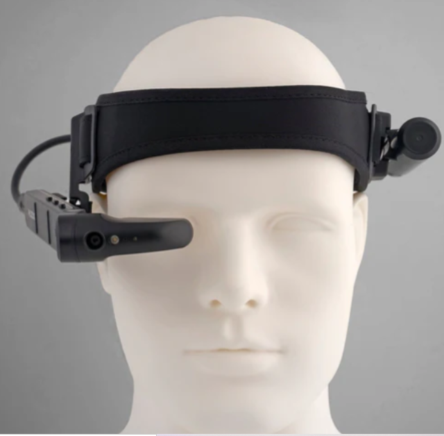 Vuzix M400 smart glasses side angle showing headband and camera module