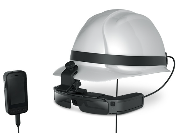 Moverio BT-45CS AR Smart Glasses side profile highlighting adjustable temple arms and mounted structure