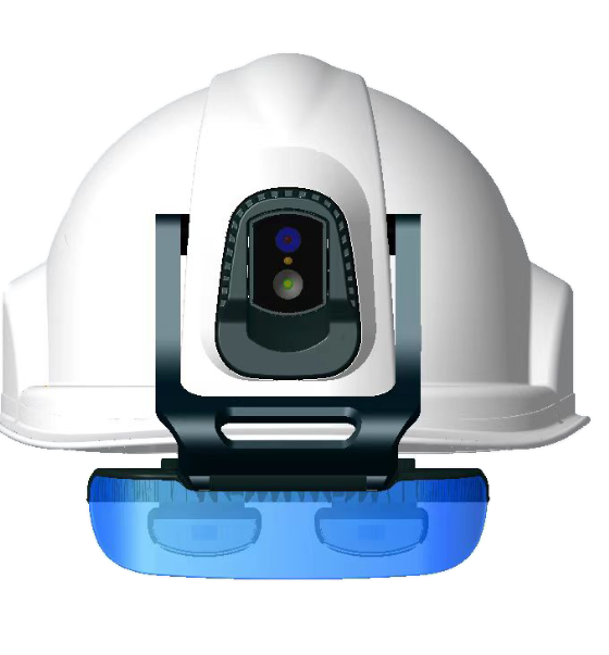 5G AR Helmet with EEG front view showing OLED display and built in camera module