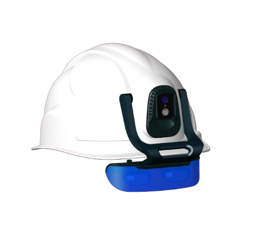 5G AR Helmet with EEG side angle highlighting lightweight wearable design and lens placement