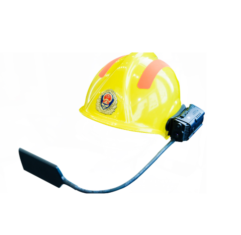 4G smart fire helmet camera front view with built-in thermal imaging lens and display screen
