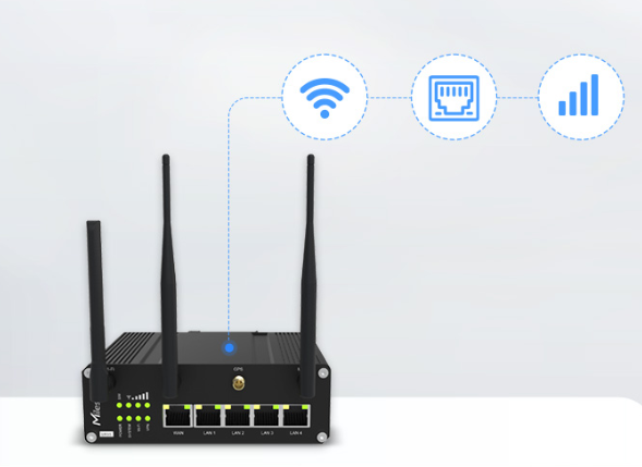 Industrial cellular router UR35 front view with dual SIM 4G LTE ports
