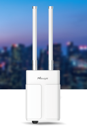 UG67 LoRaWAN gateway front view with rugged aluminum housing and weatherproof design