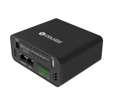 Robustel R1520-LG LoRaWAN gateway front view with LTE WiFi antennas