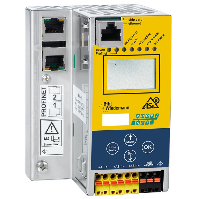 ASi-5 ASi-3 PROFINET gateway with integrated safety monitor front view industrial device