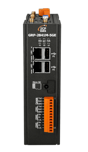 GRP-2841M-5GE 5G edge computing gateway with DIN rail metal housing front view