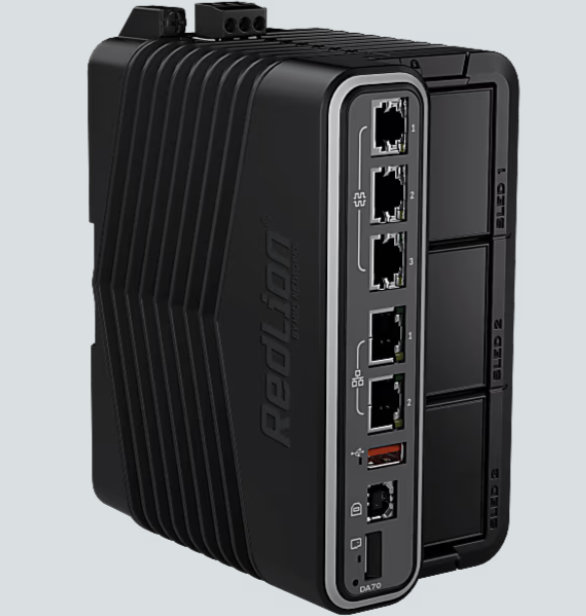 FlexEdge 3-sled gateway showing front panel communication interfaces and ports