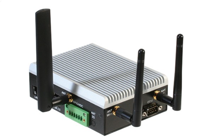 AIOT-IGWS01 industrial gateway showing VESA mount design and compact build