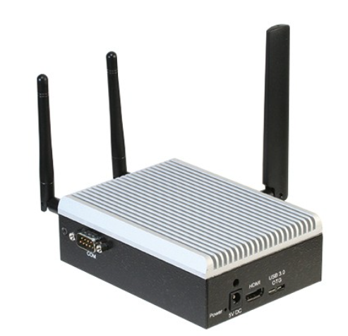 AAEON AIOT-IGWS01 industrial IoT gateway front view with HDMI and USB ports