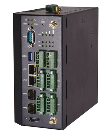 Lanner industrial gateway IIoT I330A DIN rail fanless LTE WiFi 6 device front view
