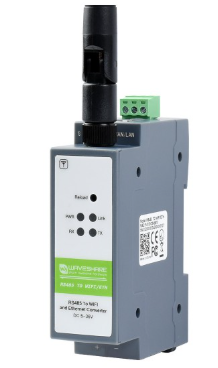 Waveshare RS485 to WiFi Ethernet gateway rail mount module front view