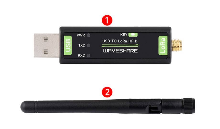 SX1262 based USB to LoRa module WAVESHARE front view with ABS case