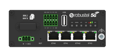 Robustel R5020 5G router rear panel with antenna connectors and power input