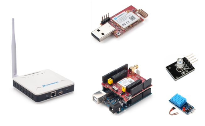 Hash Studioz LoRaWAN gateway kit v3 showing USB adapter and sensors