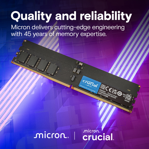 Crucial 32GB DDR5 RAM single module close up image
