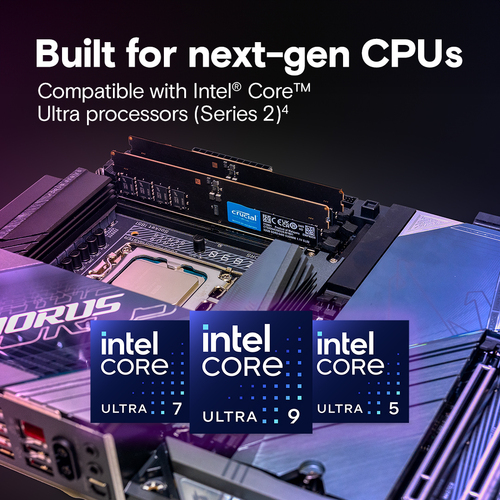 Crucial DDR5 32GB RAM installed in motherboard close up