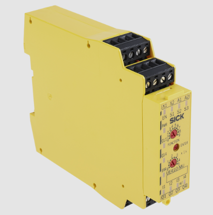 Sick UE410 safety relay module side profile showing dimensions