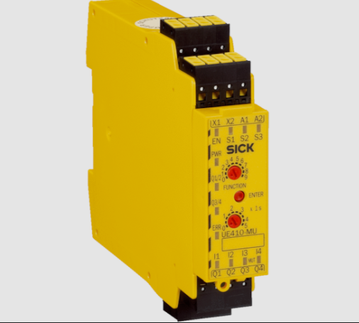 Sick UE410 safety relay module installed in control panel system
