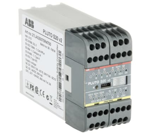 ABB safety PLC Pluto controller relay and transistor outputs detail
