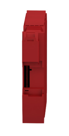 Modicon MCM safety controller front view showing LED indicators and 2 safety outputs