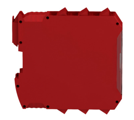 Modicon MCM safety controller mounted on DIN rail with compact industrial design