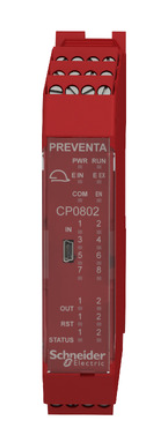 Schneider Electric Modicon MCM safety controller with 8 inputs and screw terminal wiring